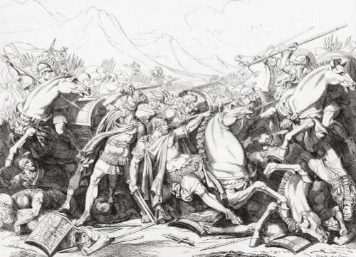 The Battle of Ticinus, November 218 BC, during the Second Punic War.  The Carthaginian forces of Hannibal defeated the Roman army under Publius Cornelius Scipio.  After a 19th century work by Bartolomeo Pinelli. Poster Print by Ken Welsh (16 x 12)