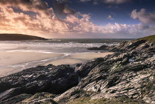 A spectacular sunset over Crantock Beach at low tide in Newquay in Cornwall. Poster Print by Loop Images Ltd. (17 x 11)