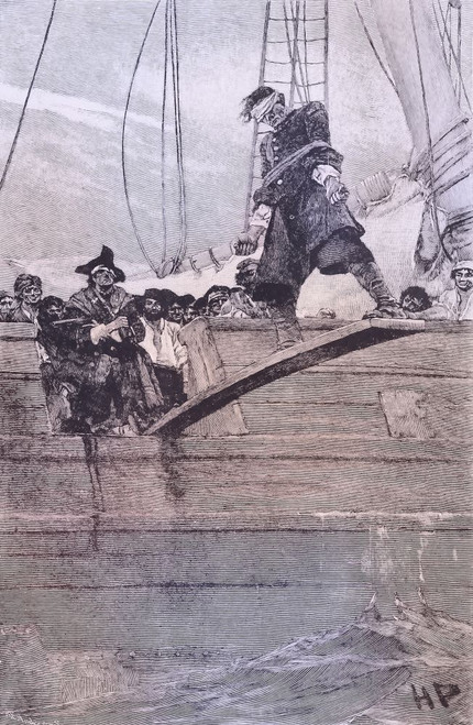 Walking the plank.  A victim of pirates made to walk the plank.  After an illustration by Howard Pyle. Poster Print by Ken Welsh (11 x 17)