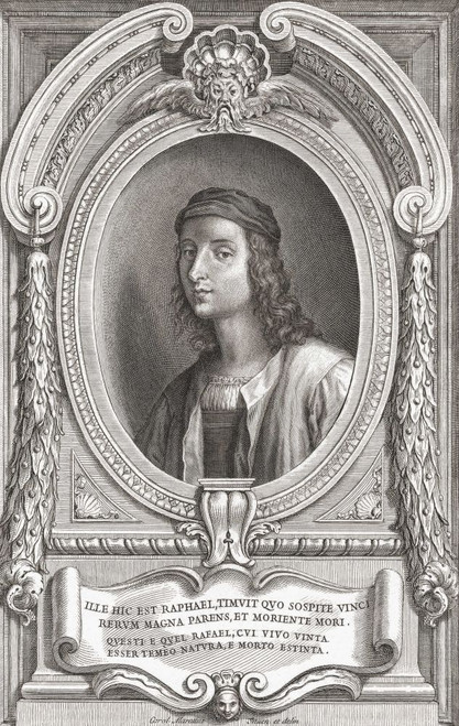 Raffaello Sanzio da Urbino, 1483 to 1520, aka Raphael. Italian painter and architect of the High Renaissance.  After an engraving by Jacob Frey from a work by Carlo Maratta. Poster Print by Ken Welsh (11 x 17)