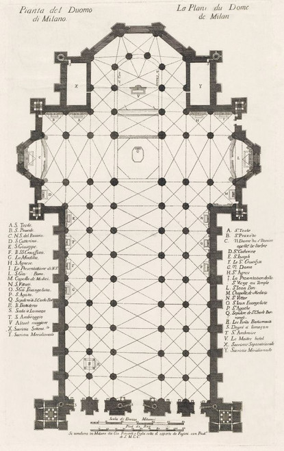 Ground plan of the Duomo, or Cathedral, Milan, Italy.  After an 18th century work by an anonymous printmaker. Poster Print by Ken Welsh (11 x 18)