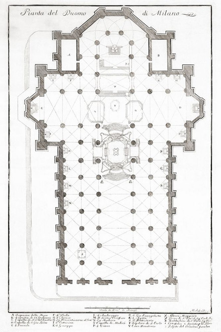 Ground plan of the Duomo, or Cathedral, Milan, Italy.  After an 18th century print by Marc Antonio dal Re. Poster Print by Ken Welsh (11 x 17)
