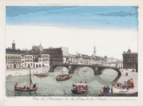 View of the Ponte Santa Trinita Across the Arno River, Florence, Italy. After a work from circa 1760 by Jean Pelletier.  Later colourization. Poster Print by Ken Welsh (17 x 13)