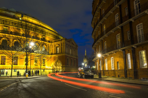 The Royal Albert Hall and Albert Memorial at night. Poster Print by Loop Images Ltd. (18 x 12)