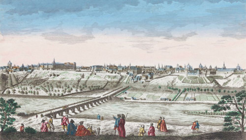 A General View of the City of Madrid, the Capital of the Kingdom of Spain.  After an engraving published in 1762.  Hand-coloured. Poster Print by Ken Welsh (18 x 10)