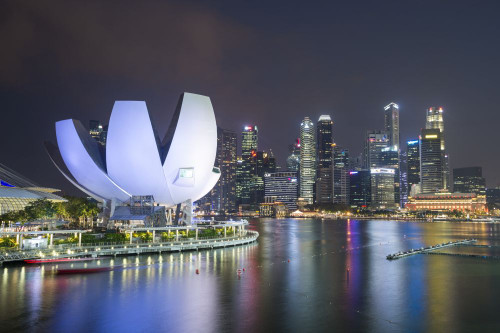 Marina Bay and Financial District at night. Poster Print by Loop Images Ltd. (18 x 11)