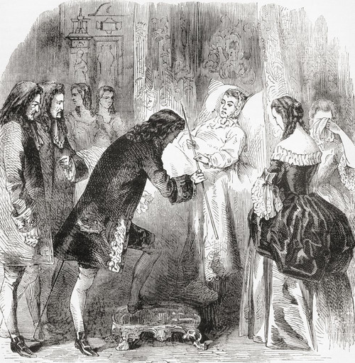 Queen Anne on her deathbed, 1714.  Queen Anne, 1665 -1714. Queen of Great Britain, Scotland and Ireland from 1702 to 1714.  From Cassell's Illustrated History of England, published c.1890. Poster Print by Ken Welsh (14 x 15)
