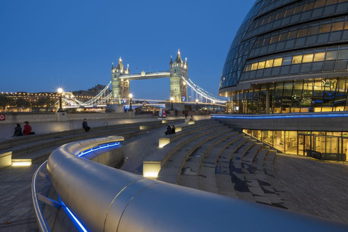 Tower Bridge and City Hall from Southbank at dusk in London. Poster Print by Loop Images Ltd. (20 x 13)