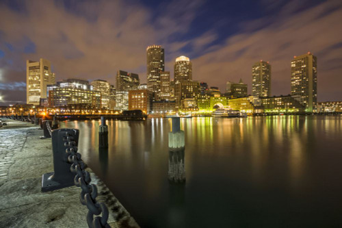 The Boston skyline at night. Poster Print by Loop Images Ltd. (17 x 11)