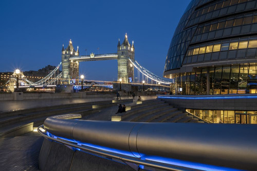 Tower Bridge and City Hall at night on the South Bank in London. Poster Print by Loop Images Ltd. (20 x 13)