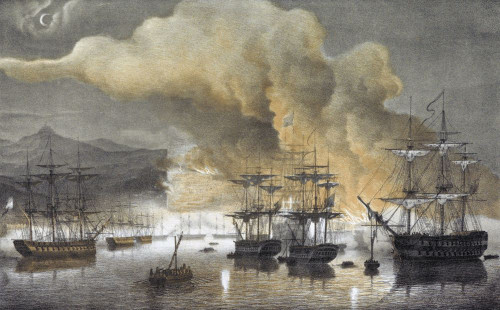 The Bombardment of Algiers, 27 August 1816, by Britain and the Netherlands with the object of ending the slaving practices of Omar Agha, the Dey of Algiers. Poster Print by Ken Welsh (18 x 11)