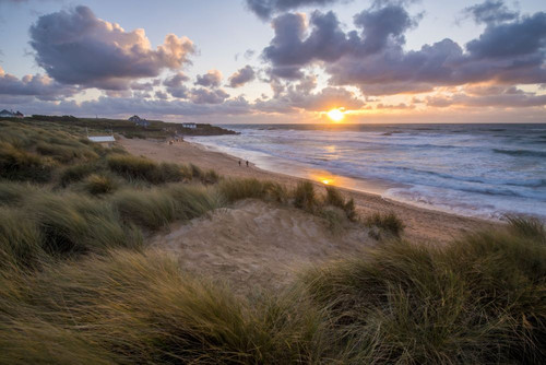 Constantine Bay at sunset looking towards Treyarnon Point on the North Cornwall coast. Poster Print by Loop Images Ltd. (20 x 13)