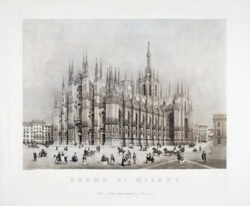 The Duomo, or cathedral, in the Piazza del Duomo.  Milan, Milan Province, Lombardy, Italy.  After a 19th century work by Francesco Citterio.  Later colourization. Poster Print by Ken Welsh (17 x 14) The Duomo, or cathedral, in the Piazza del Duomo.  Milan, Milan Province, Lombardy, Italy.  After a 19th century work by Francesco Citterio.  Later colourization. Poster Print by Ken Welsh (17 x 14)