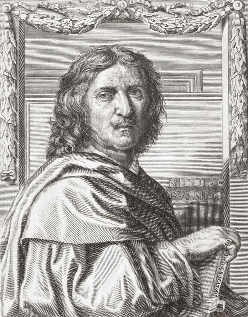 Nicolas Poussin 1594 ∩┐╜ 1665. French artist.  After an engraving by Albertus Clouwet from a self portrait by Nicolas Poussin. Poster Print by Ken Welsh (12 x 16)