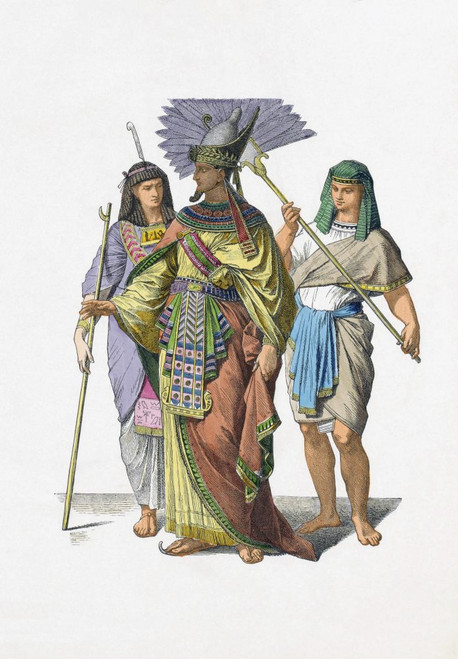 An Ancient Egyptian nobleman and two male attendants in contemporary costume.  After a 19th century work by an unidentified artist. Poster Print by Ken Welsh (11 x 16)