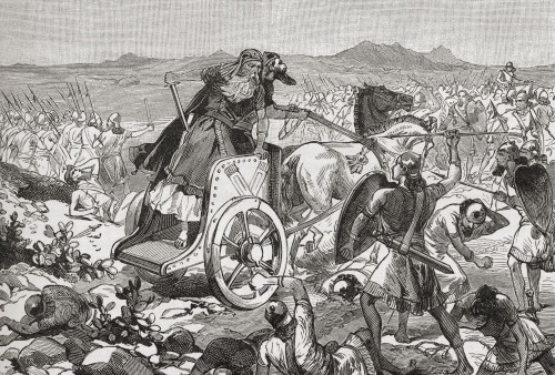 The defeat of Adonizedek during the Israelite invasion of Canaan.  Adonizedek, king of Jerusalem.  From Cassell's Universal History, published 1888. Poster Print by Ken Welsh (18 x 12)