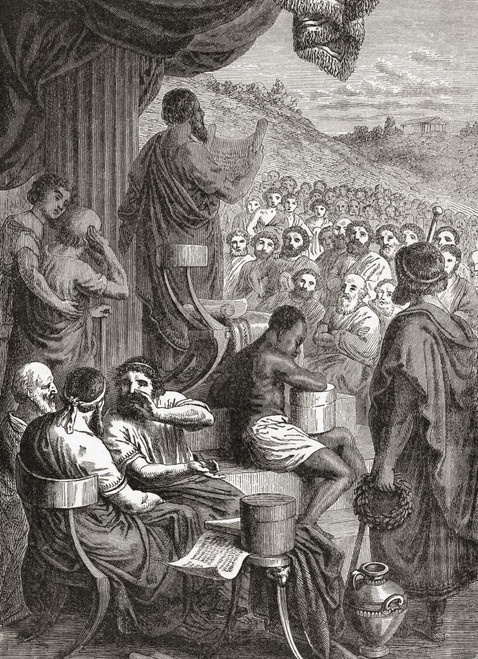 Herodotus reading his history to an audience.  Ancient Greek historian Herodotus, circa 484 - circa 425.  After a 19th century illustration by Heinrich Leutemann. Poster Print by Ken Welsh (12 x 16)