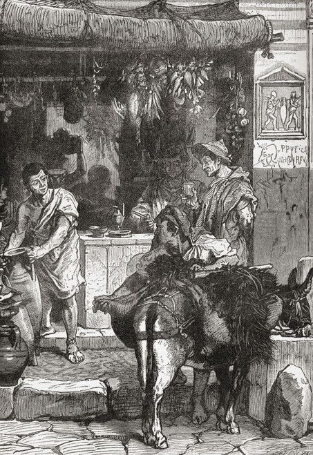 Street scene in ancient Pompeii, Italy before the eruption of Mount Vesuvius in AD 79. From Cassell's Illustrated Universal History, published 1883. Poster Print by Ken Welsh (12 x 18)