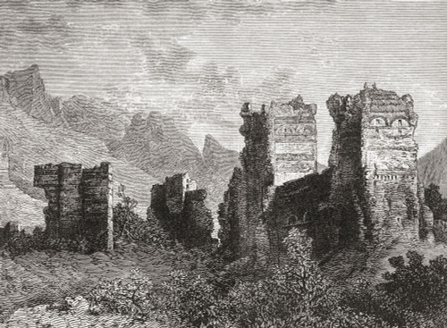 Ruins of the old city walls, Antioch. Antioch on the Orontes, ancient Greek city, modern day Antakya, Hatay Province, Turkey.  From Cassell's Illustrated Universal History, published 1883. Poster Print by Ken Welsh (17 x 12)