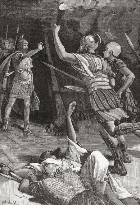 Roman soldiers under the command of the Emperor Titus firing the Temple of Jerusalem during The Siege of Jerusalem, AD70.  From Cassell's Illustrated Universal History, published 1883. Poster Print by Ken Welsh (12 x 17)