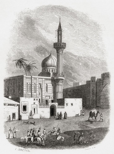 Al-Mahmoudia Mosque aka the Mosque of Mahmud Pasha, Cairo, Egypt, seen here in the 19th century.  From Monuments de Tous les Peuples, published 1843. Poster Print by Ken Welsh (12 x 17)