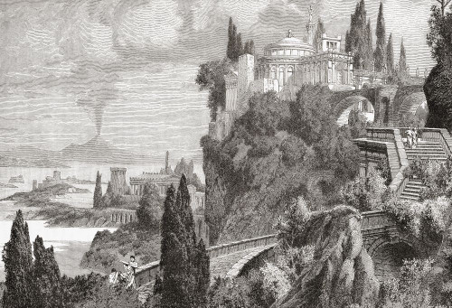 Scenery at Cape Miseno, southern Italy, Vesuvius in the background.  From Cassell's Illustrated Universal History, published 1883. Poster Print by Ken Welsh (18 x 12)
