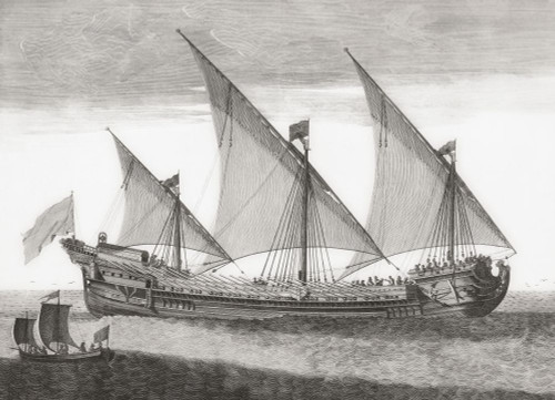 A 17th century French galley under sail.  After a print dated 1703. Poster Print by Ken Welsh (18 x 13) A 17th century French galley under sail.  After a print dated 1703. Poster Print by Ken Welsh (18 x 13)