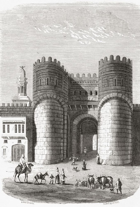 The Bab al Futuh (Conquest Gate), old city of Cairo, Egypt, seen here in the 19th century.  From Monuments de Tous les Peuples, published 1843. Poster Print by Ken Welsh (11 x 17)