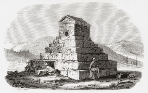 The Tomb of Cyrus the Great, Pasargadae, Iran, seen here in the 19th century.  From Monuments de Tous les Peuples, published 1843. Poster Print by Ken Welsh (18 x 11)