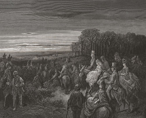People on horseback on Hampstead Heath.  After an illustration by Gustave Dor∩┐╜ in the 1890 American edition of London: A Pilgrimage written by Blanchard Jerrold and illustrated by Gustave Dor∩┐╜. Poster Print by Ken Welsh (15 x 12)