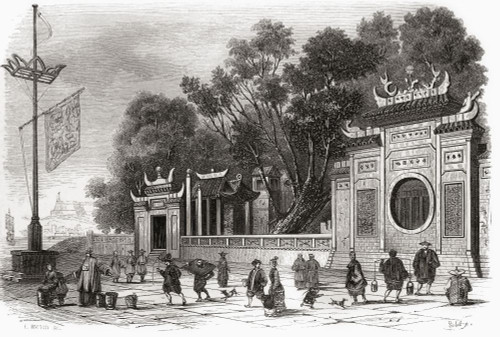 Facade of the A-Ma Temple, Macau or Macao, China, seen here in the 19th century.  From Monuments de Tous les Peuples, published 1843. Poster Print by Ken Welsh (16 x 11)