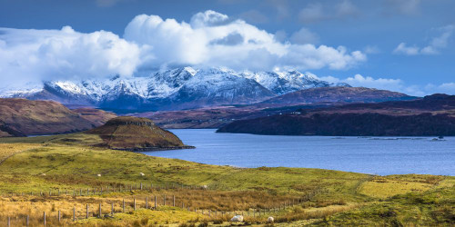 The Black Cuillins seen across Loch Harport. Poster Print by Loop Images Ltd. (21 x 10)
