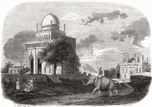 The mosque of Mustapha-Khan at Bijapur, Karnataka officially known as Vijayapura, India, seen here in the 19th century.  From Monuments de Tous les Peuples, published 1843. Poster Print by Ken Welsh (16 x 11)