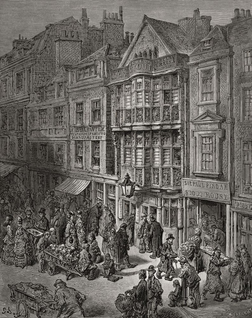 Bishopsgate Street in 19th century London. After an illustration by Gustave Dor∩┐╜ in the 1890 American edition of London: A Pilgrimage written by Blanchard Jerrold and illustrated by Gustave Dor∩┐╜. Poster Print by Ken Welsh (12 x 15)