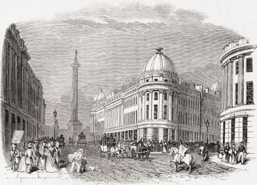 Grainger Street, Newcastle-upon-Tyne, England, seen here in the 19th century.  Built by Richard Grainger (1797-1861) a builder in Newcastle upon Tyne.  From Old England: A Pictorial Museum, published 1847. Poster Print by Ken Welsh (17 x 12)