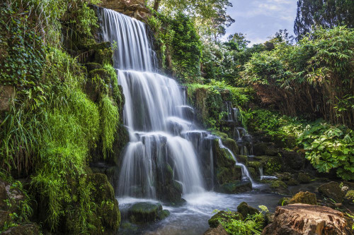 The waterfall known as the Cascade on the Bowood Estate in Wiltshire in summer. Poster Print by Loop Images Ltd. (18 x 12)