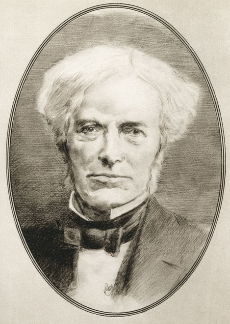 Michael Faraday, 1791 -1867.  English scientist.  Illustration by Gordon Ross, American artist and illustrator (1873-1946), from Living Biographies of Famous Men. Poster Print by Ken Welsh (12 x 16)