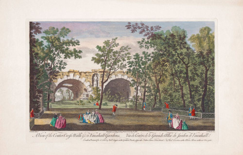 A view of the center cross walk &c. in Vauxhall Gardens.  London, England. After a print dated 1751 from a work by Caneletto.  Published by Robert Sayer.  Later colourization. Poster Print by Ken Welsh (20 x 13)