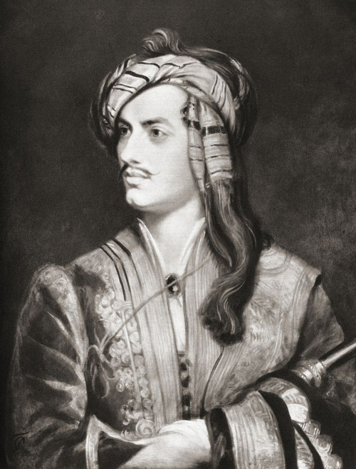 George Gordon Byron, 6th Baron Byron, 1788 - 1824, also known as Lord Byron.  English nobleman, poet, peer, politician, and leading figure in the Romantic movement.  After a contemporary print. Poster Print by Ken Welsh (12 x 16)