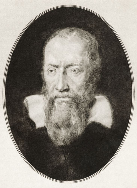 Galileo Galilei,  1564 - 1642.  Italian polymath.  Illustration by Gordon Ross, American artist and illustrator (1873-1946), from Living Biographies of Famous Men. Poster Print by Ken Welsh (12 x 16)
