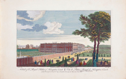 A view of the Royal Palace of Hampton Court.  London, England.  After an engraving dated 1751 published by Robert Sayer.  Later colourization. Poster Print by Ken Welsh (20 x 13)