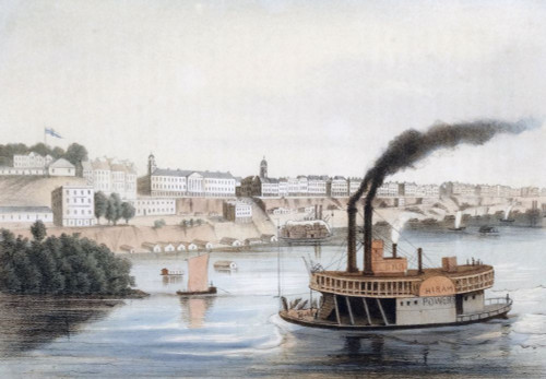 Mid-19th century view of Memphis, Tennessee, USA from the Mississippi river in the mid-19th century.  After a work by Henry Lewis. Poster Print by Ken Welsh (16 x 11)