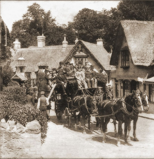 A coach and horses in Shanklin on the Isle of Wight circa 1890; Isle of Wight, England Poster Print by John Short (16 x 16)