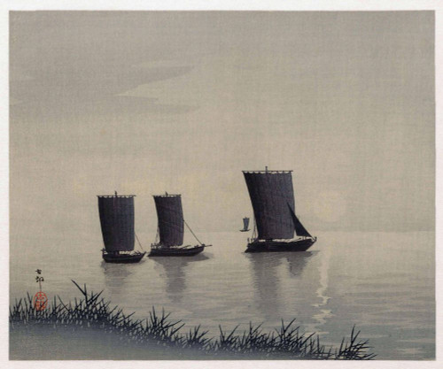 Four Fishing Boats, by Japanese artist Ohara Koson, 1877 - 1945.  Ohara Koson was part of the shin-hanga, or new prints movement. Poster Print by Ken Welsh (15 x 13)