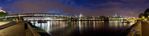 A panoramic view of the Millenium Bridge with St Paul's Cathedral in the distance. Poster Print by Loop Images Ltd. (36 x 8)