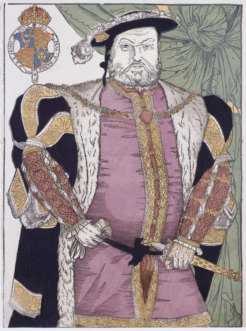 King Henry VIII of England, 1491 - 1547.  Engraving after a painting by Hans Holbein.  Later colourisation. Poster Print by Ken Welsh (12 x 16)