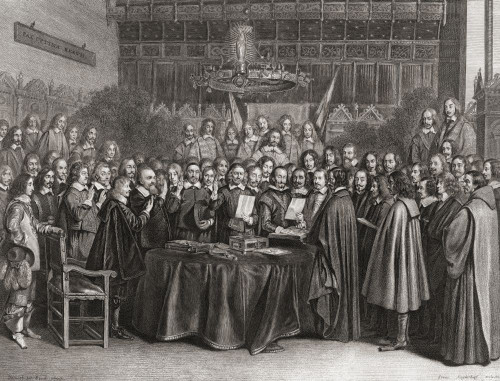 The Ratification of the Treaty of Munster, 15 May 1648.  After the painting by Dutch artist Gerard ter Borch the Younger, 1617 - 1681. Poster Print by Ken Welsh (16 x 12)