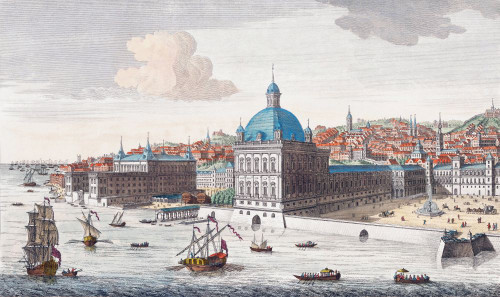 A View of the Palace of the King of Portugal at Lisbone.  After an engraving dated 1752. Poster Print by Ken Welsh (18 x 10)