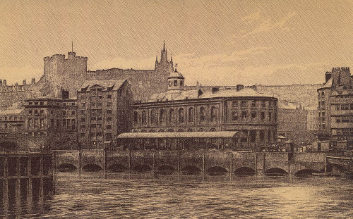 Souvenir of Newcastle Upon Tyne album, price one shilling. Publisher Walter Scott, Newcastle. Images from pre 1900. The Guild Hall and Exchange on river Tyne Poster Print by John Short (20 x 12)