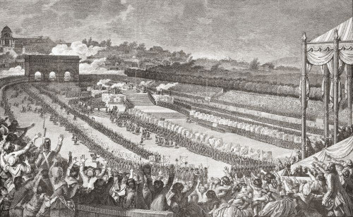 Celebration in the Champs-de-Mar, Paris, July 14, 1799 of the first anniversary of the storming of the Bastille.  The French national holiday of Bastille Day, July 14, continues to this day. Poster Print by Ken Welsh (18 x 11)